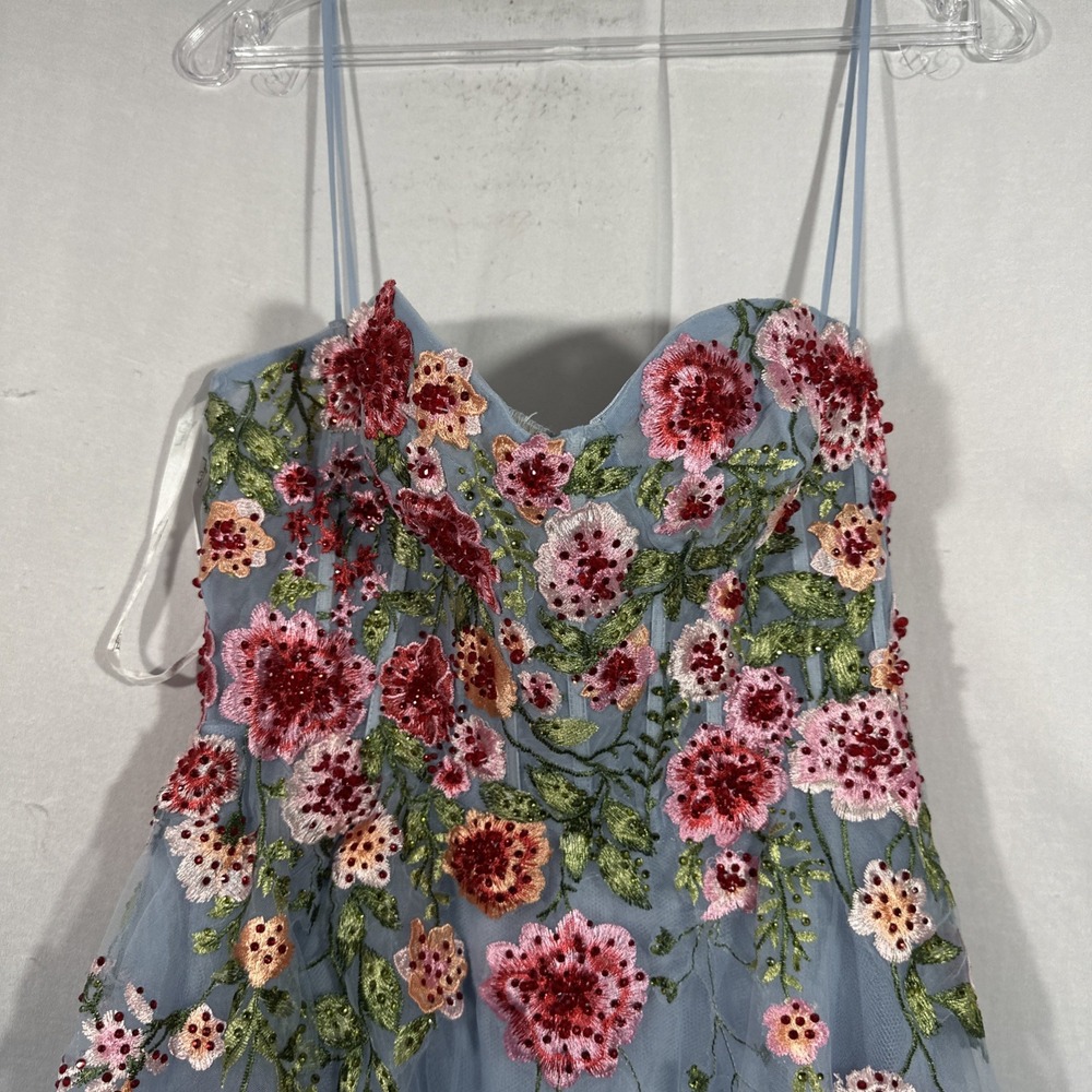 NWT MAC DUGGAL [‎ 10 ] 20651 Bustier Embroidered Floral A-Line Dress Blue J1803 - Picture 10 of 16
